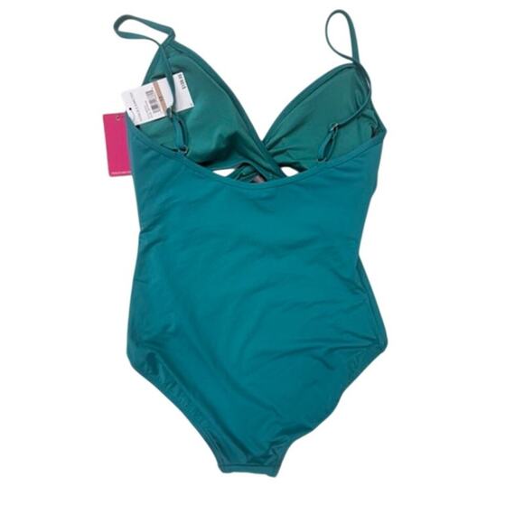 NEW Vince Camuto Wrap One Piece Swimsuit - Jet Set Solids-Riviera Teal Sz 12 - Picture 4 of 4